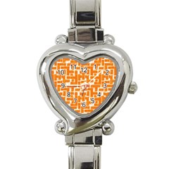 Illustration Orange Background Rectangles Pattern Heart Italian Charm Watch by Amaryn4rt