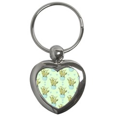 Background Pattern Green Cactus Flora Key Chain (heart)