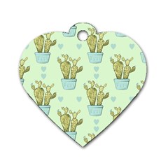 Background Pattern Green Cactus Flora Dog Tag Heart (two Sides) by Amaryn4rt