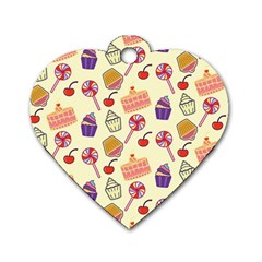 Food Illustration Cupcake Pattern Lollipop Dog Tag Heart (one Side) by Amaryn4rt