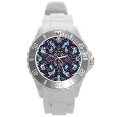 Blue Onn Burgundy Round Plastic Sport Watch (l) by kaleidomarblingart