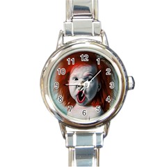 Son Of Clown Boy Illustration Portrait Round Italian Charm Watch by dflcprintsclothing