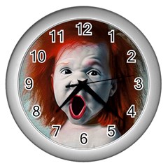 Son Of Clown Boy Illustration Portrait Wall Clock (Silver)