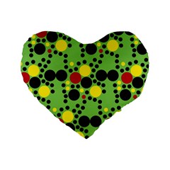 Pattern-polka Green Yelow Black Standard 16  Premium Heart Shape Cushions by nateshop