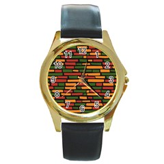 African Wall Of Bricks Round Gold Metal Watch by ConteMonfrey