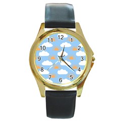 Sun And Clouds   Round Gold Metal Watch