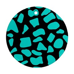 Neon Cow Dots Blue Turquoise And Black Round Ornament (two Sides) by ConteMonfrey