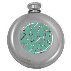 Christmas Candy Cane Background Round Hip Flask (5 Oz) by danenraven