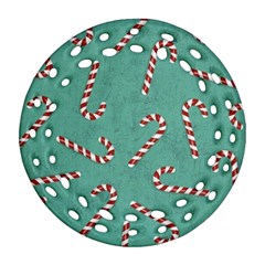 Christmas Candy Cane Background Round Filigree Ornament (Two Sides)