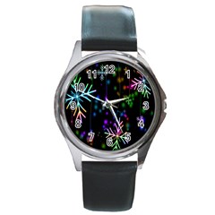 Snowflakes Lights Round Metal Watch by artworkshop