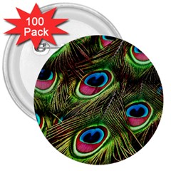 Peacock Feathers Color Plumage 3  Buttons (100 Pack)  by Celenk