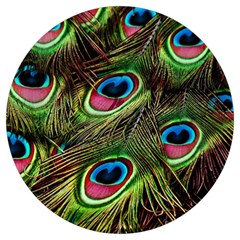 Peacock Feathers Color Plumage Round Trivet by Celenk