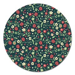 Flowering Branches Seamless Pattern Magnet 5  (round)