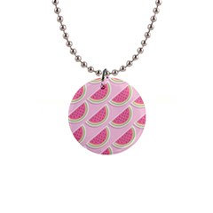 Pink Melon Wayermelon Pattern Food Fruit Melon 1  Button Necklace by Ravend