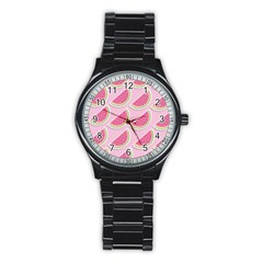 Pink Melon Wayermelon Pattern Food Fruit Melon Stainless Steel Round Watch by Ravend