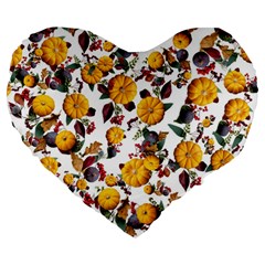 Pumpkin Fruit Flower Pattern Large 19  Premium Flano Heart Shape Cushions by Ravend