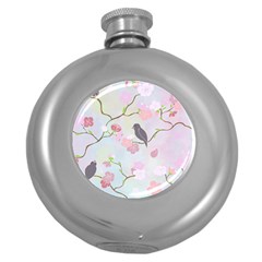Bird Blossom Seamless Pattern Round Hip Flask (5 Oz) by Ravend