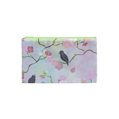Bird Blossom Seamless Pattern Cosmetic Bag (xs)
