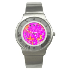 Spring Tropical Floral Palm Bird Stainless Steel Watch