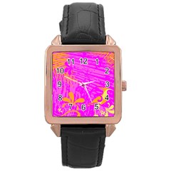 Spring Tropical Floral Palm Bird Rose Gold Leather Watch  by Ravend