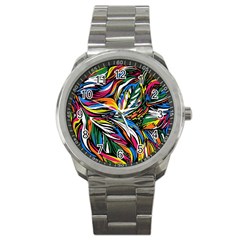 Tropical Monstera Pattern Leaf Sport Metal Watch