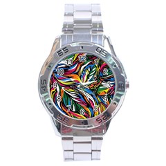 Tropical Monstera Pattern Leaf Stainless Steel Analogue Watch by Ravend