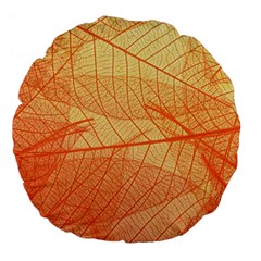 Orange Leaf Texture Pattern Large 18  Premium Round Cushions by Ravend