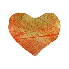Orange Leaf Texture Pattern Standard 16  Premium Heart Shape Cushions by Ravend