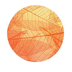 Orange Leaf Texture Pattern Mini Round Pill Box by Ravend