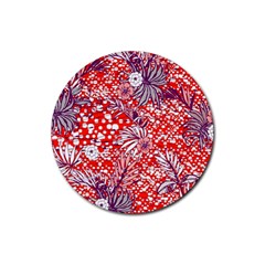 Leaf Red Point Flower White Rubber Round Coaster (4 Pack)