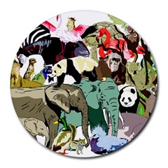 Zoo-animals-peacock-lion-hippo Round Mousepads by Pakrebo