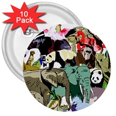 Zoo-animals-peacock-lion-hippo 3  Buttons (10 Pack)  by Pakrebo