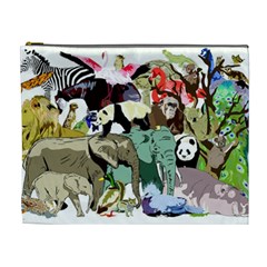 Zoo-animals-peacock-lion-hippo Cosmetic Bag (xl) by Pakrebo