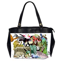 Zoo-animals-peacock-lion-hippo Oversize Office Handbag (2 Sides) by Pakrebo