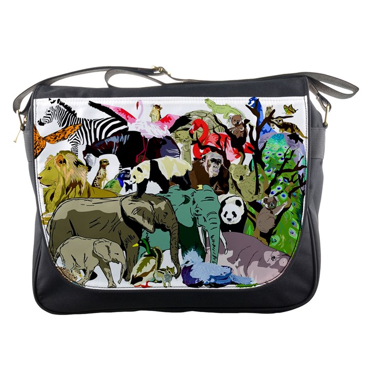 Zoo-animals-peacock-lion-hippo Messenger Bag