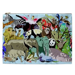 Zoo-animals-peacock-lion-hippo- Cosmetic Bag (xxl) by Pakrebo