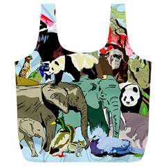 Zoo-animals-peacock-lion-hippo- Full Print Recycle Bag (xl) by Pakrebo