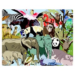 Zoo-animals-peacock-lion-hippo- Double Sided Flano Blanket (medium)  by Pakrebo
