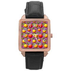 Illustration Fruit Pattern Seamless Rose Gold Leather Watch  by Ravend