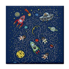 Illustration Cat Space Astronaut Rocket Maze Face Towel