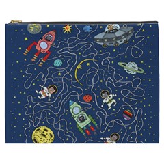 Illustration Cat Space Astronaut Rocket Maze Cosmetic Bag (xxxl) by Ravend