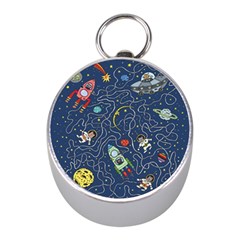 Illustration Cat Space Astronaut Rocket Maze Mini Silver Compasses