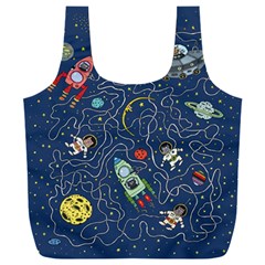 Illustration Cat Space Astronaut Rocket Maze Full Print Recycle Bag (xxl)