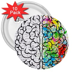 Illustration Brain Mind Psychology Idea Drawing 3  Buttons (10 Pack)  by Ravend