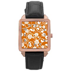 Orange Floral Walls  Rose Gold Leather Watch  by ConteMonfrey