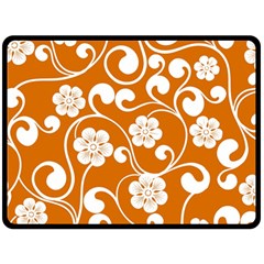 Orange Floral Walls  Double Sided Fleece Blanket (large) 