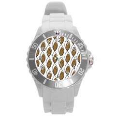 Brown Minimalist Leaves  Round Plastic Sport Watch (l) by ConteMonfrey