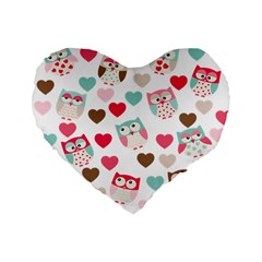 Lovely Owls Standard 16  Premium Flano Heart Shape Cushions