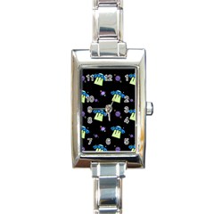 Illustration Cosmos Cosmo Rocket Spaceship Ufo Rectangle Italian Charm Watch by danenraven