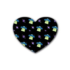 Illustration Cosmos Cosmo Rocket Spaceship Ufo Rubber Heart Coaster (4 Pack) by danenraven